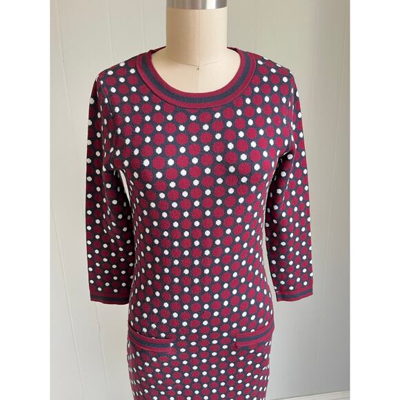 Boden Holly Polka Dot Sweater Dress 2 Bodycon Knit Burgundy Preppy Stretchy - Picture 3 of 15